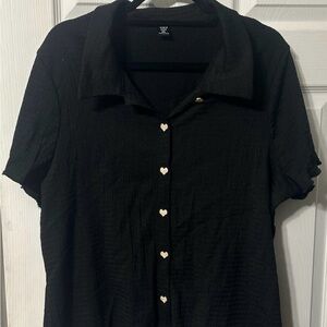 SHEIN Black Blouse with Heart Buttons